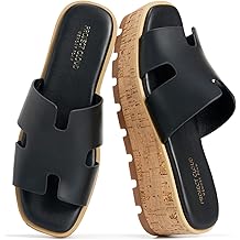 Project Cloud 100% Genuine Leather Wedge Platform Sandals Women Footwear - Memory Foam Insole and Non-Slip Platform Slides for Women - Lightweight Womens Sandals (MILA,BLKLEA,8M)