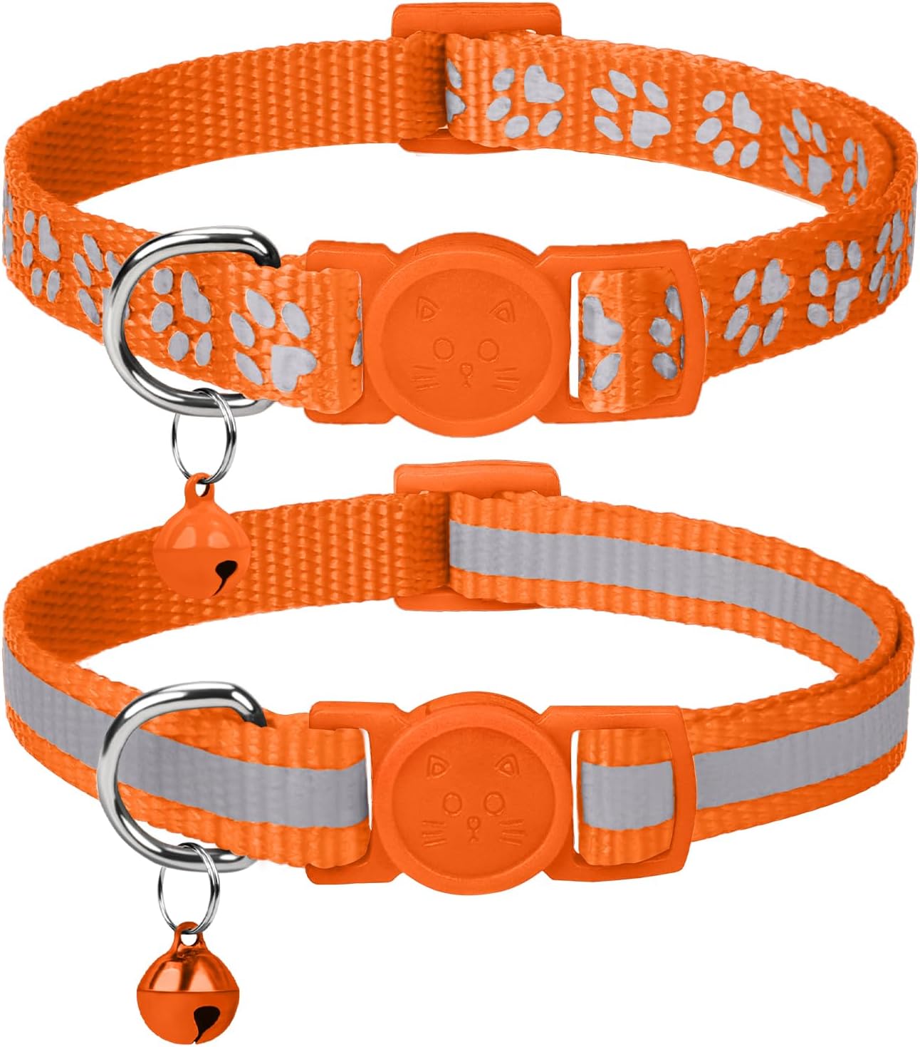 Taglory Reflective Cat Collar with Bell and Safety Release, 2-Pack Girl Boy Pet Kitten Collars Adjustable 19-32 cm Orange