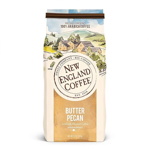 New England Coffee Butter Pecan Medium Roast Ground Coffee, 11oz Bag (Pack of 1)