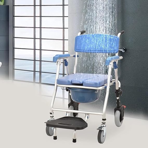 Commode Toilet Chair Bedside Commode Portable Toilet Shower Chair On Wheels Commode Chairs with Wheels Self Propelled Commode Shower Wheelchair for Elderly and Disabled