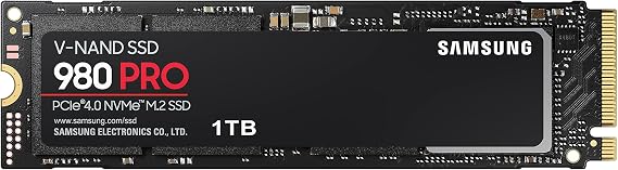 Samsung 980 PRO NVMe M.2 SSD, 1TB, PCIe 4.0, 7000MB/s Read, 5000MB/s Write, Internal SSD for Gaming and Video Editing, MZ-V8P1T0BW