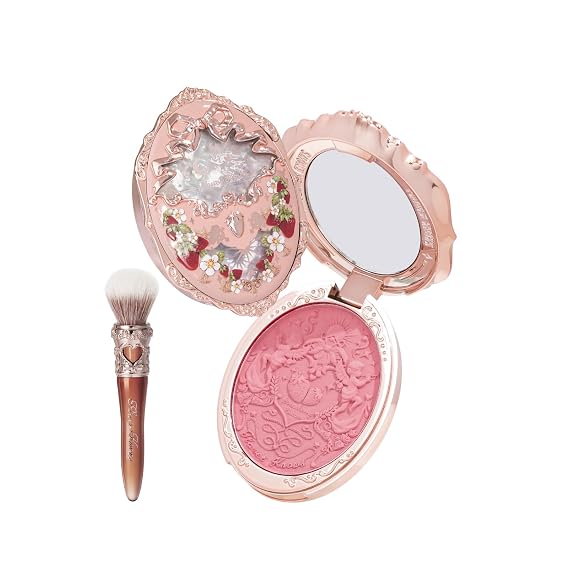 Flower Knows Strawberry Rococo Embossed Blush+The Sweetie Bear Collection Rounded Blush Brush