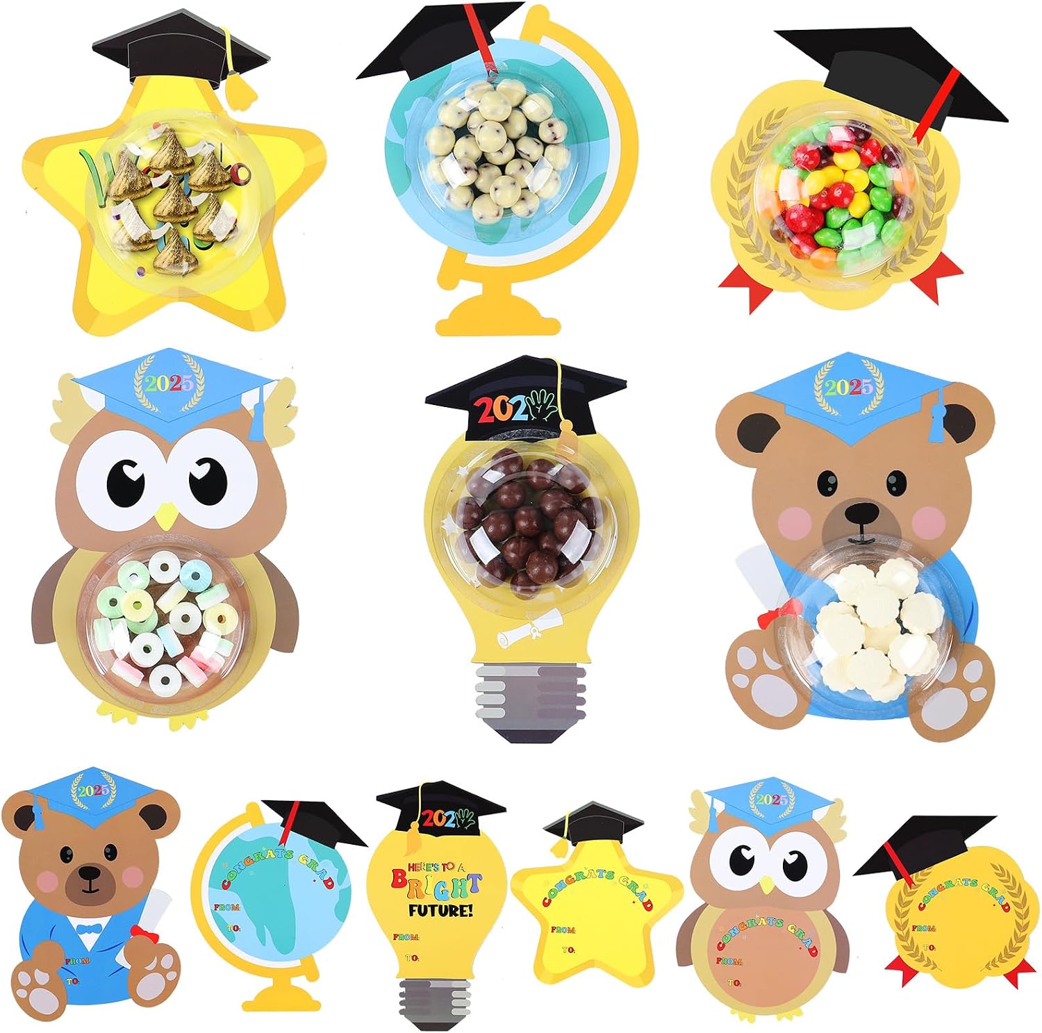 36 Pack Graduation Cards for Kids Classroom, DIY Candy Cards with Plastic Domes, 2025 Graduation Greeting Card Holder for School Party Favors, Not Included Candy 36