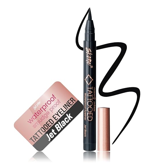 Skone Waterproof Liquid Eyeliner - Long Lasting & Smudge Proof - Insanely Intense Tattooed Eyeliner Pen with Felt Tip Applicator - Jet Black (0.07oz)