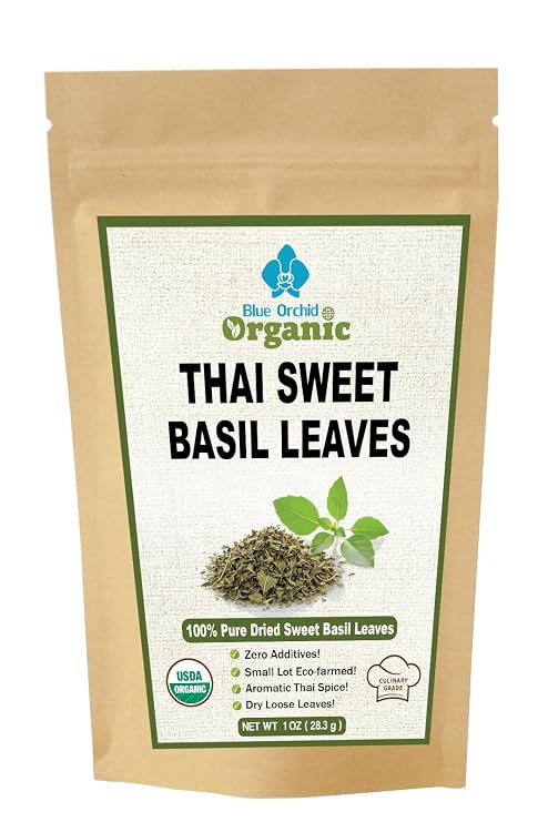 Organic Sun Dried Crushed Sweet Basil Leaves 1 OZ - Thai Spice for Aromatic Seasoning in Soups, Sauces, Pasta, Asian and Italian Pesto Recipes