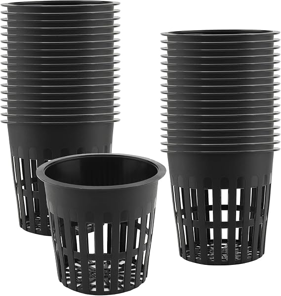 JOIKIT 50 Pack 4 Inch Plastic Net Cups, Hydroponic Net Pots Containers, Garden Slotted Mesh Net Planters for Hydroponics Aquaponics Orchids Seedlings, Black