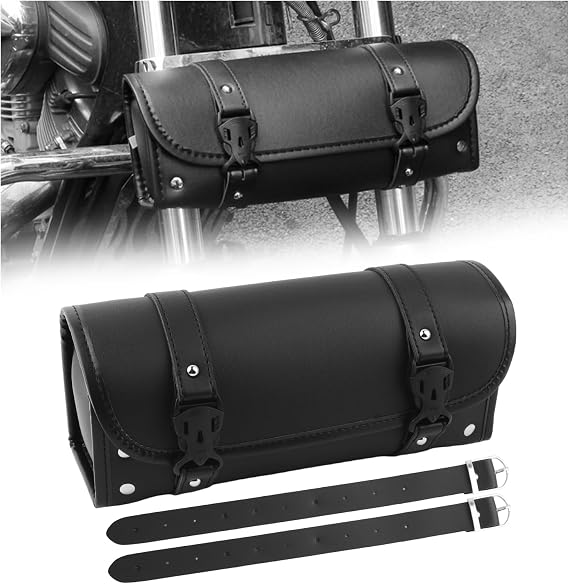 Leather Motorcycle Handlebar Bag,Large Capacity Front Fork Bag for Motorcycle Storing Umbrellas,Phones,Keys,Stylish Motorcycles Tool Bags with Adjustable Mounting Straps