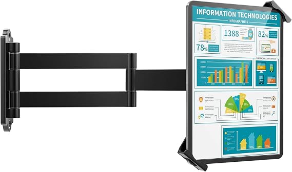 AboveTEK Tablet Wall Mount - 360 Rotation Tablet Holder Stand with Extension Arm, Anti-Theft Kitchen Mount Fits 7"-11" Tablets Including iPad Pro/Air/Mini, Galaxy Tab - Security Lock & Key - (Black)