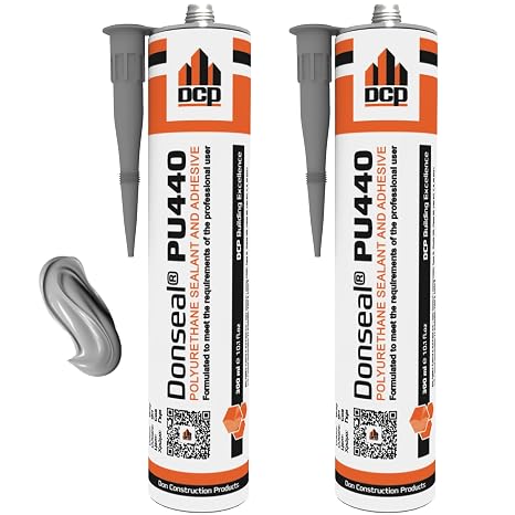 DCP Donseal PU440 Polyurethane Concrete Sealant 2 Pack Non-Sag Concrete Caulk for Joints, Walls, Sidewalk, and Foundation, 10.1 fl. oz. Cartridge Grey
