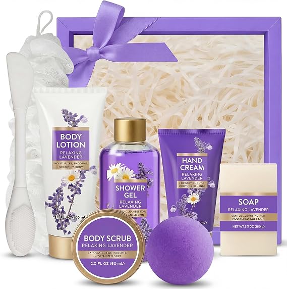 SPA LUXETIQUE WORLD Gifts for Women: Lavender Gift Set with Bubble Bath, A Relaxing Spa Gift for Wife, Girlfriend and Mom. Includes Body Scrub, Body Lotion,