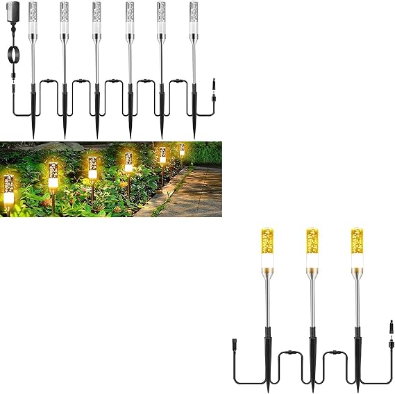 6 Pack Extendable Landscape Path Lights&3 Pack Extension Lamps, 2700K Warm White