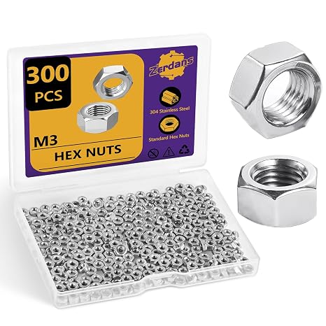 300Pcs M3-0.5mm Hex Nut Set 304 Stainless Steel | Rust Resistant, For Machinery, Automotive & DIY Projects, Storage Case Included.