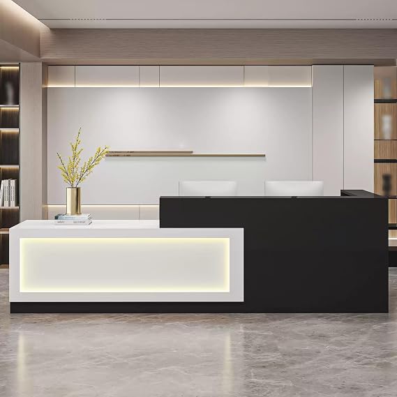 Modern Reception Desk,Commercial Receptionist Desk with Counter & Lockable Drawers & Door Cabinet, Retail Checkout for Office, SOHO - Easy to Put Together and Quick