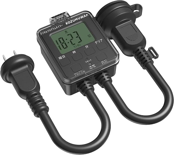 Outlet Timer, Rainproof, Easy Digital Timer, For Outdoor, Digital LCD Display, Large Screen, Program Mode, Time Setting, Digital Button, Outlet, Large LCD Display, Rainproof Cap, Round Plug,