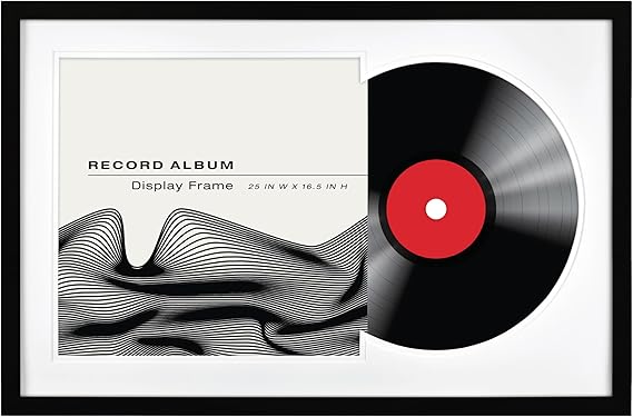 MCS Double Matted Record Album Frame, 1-Pack (16.5"x25") Black with White Mat - LP Vinyl Display, .75" Profile, Vertical & Horizontal Wall Hanging Frame for Records, Album Covers, Jackets