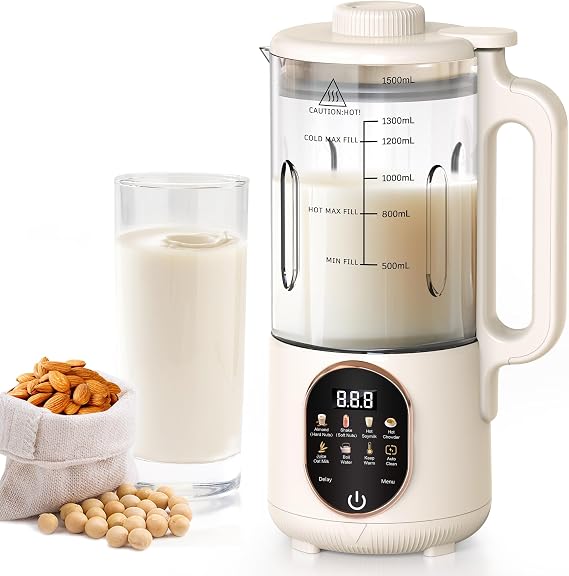 50oz Nut Milk Maker, 10 in 1 Automatic Nut Milk Maker with 20 Blades | Almond Milk Machine,Based Milks Homemade Oat,Chowder,Juice,Soy Milk Machine with Delay Start,Boil Water,Keep Warm& Auto Clean
