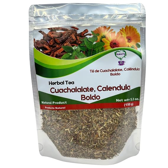 Cuachalalate, Calendula, Marigold Tea, Boldo, Basil,Herbal Mix,Quiere Te, 5.3 oz (150 grams), 1 Pack,Resealable Bag, Loose Leaf Tea,Product From Mexico, 100% Natural