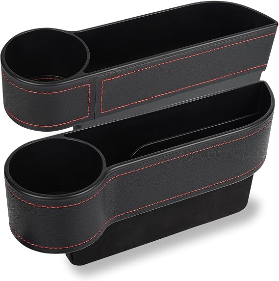 2 Pack Car Seat Gap Filler Organizer, Automotive Front Seat Storage with Cup Holder, Auto Console Side Extra Storage Boxes - Passenger & Driver Side