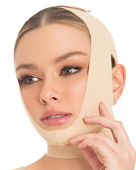M&D Face Slimming Chin Strap Lipo Compression Garment Mentonera Postquirurgica Facial Beige L