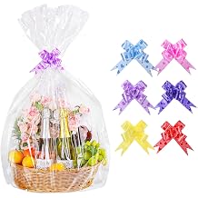 6 PCS Extra Large Cellophane Bags for Hampers, 30"X40" Hamper Wrapping Cellophane Hamper Cellophane Wrap and Bow for Gift Basket Birthday Wedding Graduation