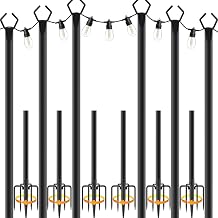 6pack 3M String Light Pole, Metal Outdoor String Light Pole, Suitable for Courtyard,Backyard,Garden,Patio,Party,Wedding Hanging Light Pole,Rustproof and Sturdy with Hooks.