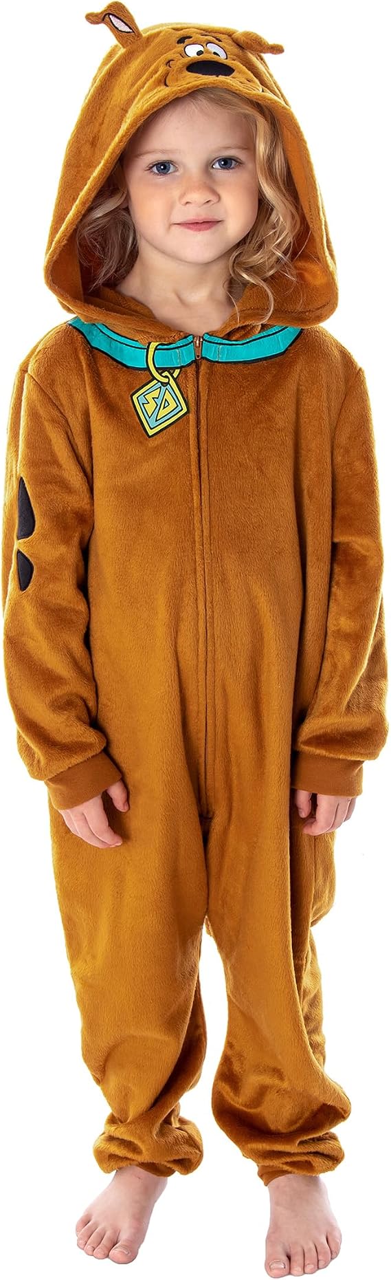 INTIMO Scooby Doo Toddler Kids Hooded Character Union Suit Lounge One-Piece Pajama Loungewear Sleepwear For Girls Boys