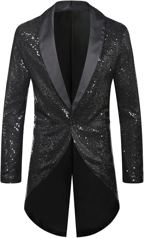 Mens Sequin Tuxedo Jacket Tails Slim Fit Tailcoat Dress Coat Swallowtail Dinner Wedding Party Blazer Suit Jackets