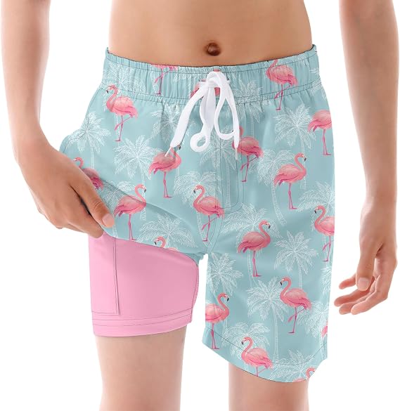 Ahegao Boys Swim Trunks with Compression Liner Big Kids Bathing Suit Quick Dry Board Shorts for 6-20 Years