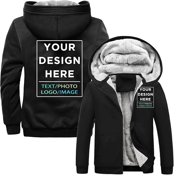 Personalized Men Fleece Hoodie Jacket Customized Full Zip Sweatshirt Pullover Outdoor Warm Thick Work Coats