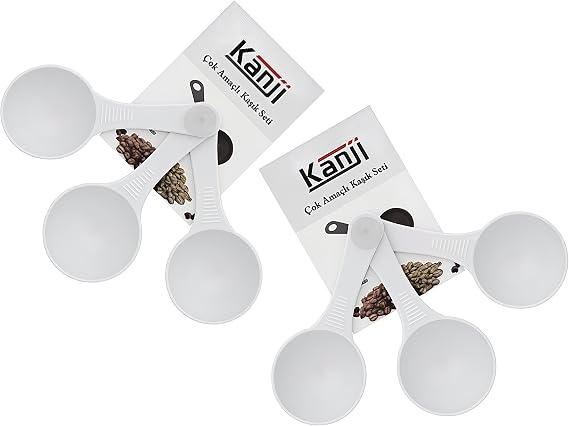Kanji 6-Piece White Size Spoon Set (2 x 3’ Set) – 30ml Plastic Food Measuring Spoon – Practical Plastic Spoon Suitable for Food Theme for Coffee, Food, Spice and Powder Blends