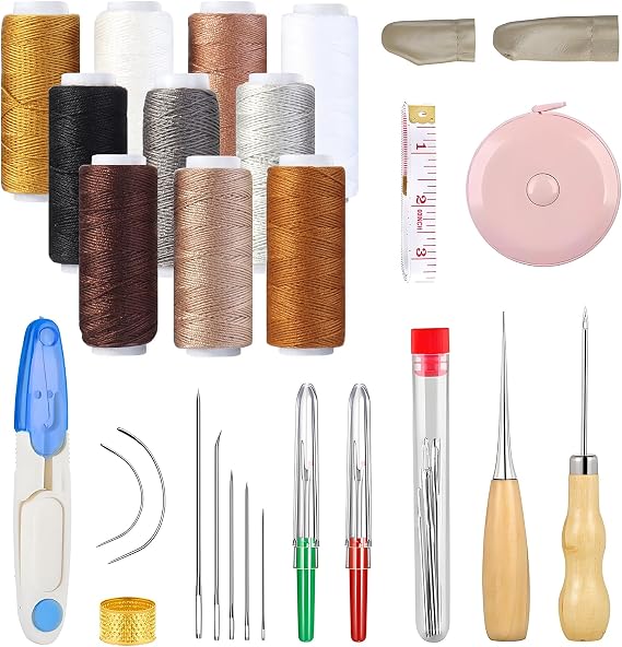 36pcs Leather Sewing Kit with Waxed Thread, Awl and Needles for Repair