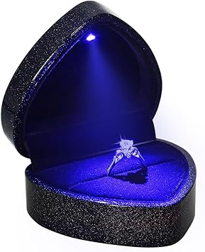 Luxury LED Lighted Ring Box - Heart Shaped Elegant Starry Sky Ring Case for Wedding Rings, Perfect for Engagement, Proposal, Anniversary, Ceremony, and Gift Giving