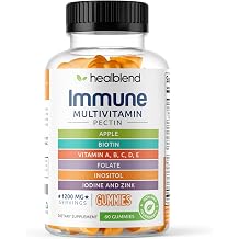 healblend Immune Multivitamin Gummies for Kids & Adults Pectin Based, Gelatin Free, Vitamins C, D3, B6, B12, Zinc, Iron Strawberry Flavor 60 Gummies