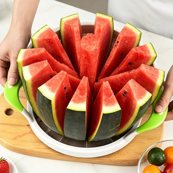 SOMOYA Extra Large Stainless Steel Watermelon Slicer for Home Kitchen | Silicone Handle,Cuts Watermelon,Cantaloupe, Pineapple Dishwasher safe,11inch large Size for Camping,Party & Catering Picnic