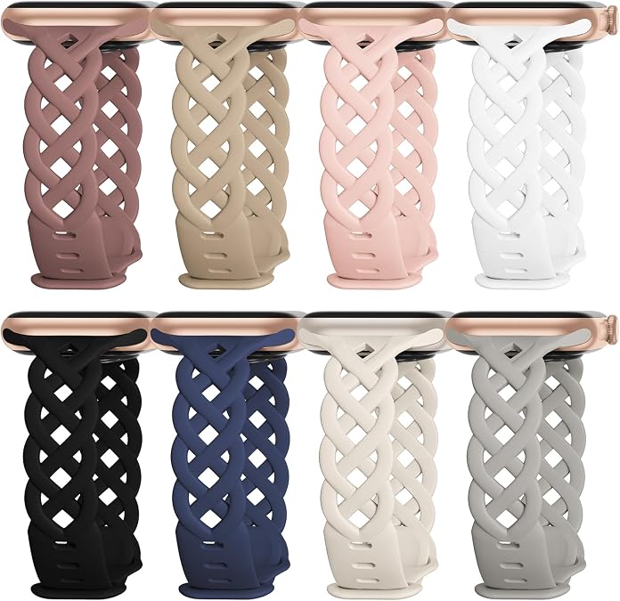 Braided Silicone Bands Compatible with Apple Watch Women Slim Thin Narrow