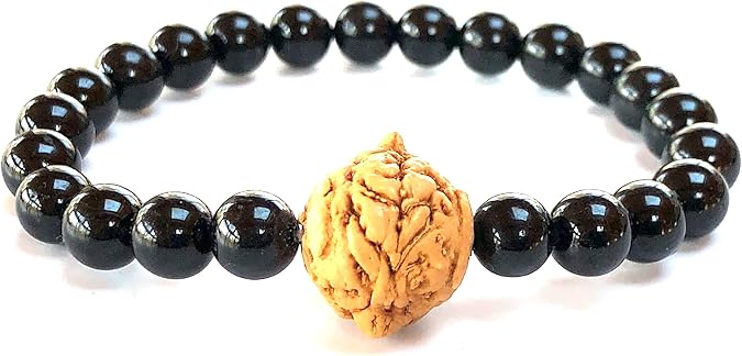 Black Tourmaline & Bodhi Satva Bead Stretch Bracelet 8mm & 14mm