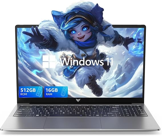 KAIGERR Gaming Laptop 15.6-in AMD Ryzen-5 7430U 16GB DDR4 512GB NVMe SSD AMD Laptops WiFi 6 Numeric Input HDMI Type-C 3.5mm Audio Webcam USB 3.2 Office Laptops School Laptops