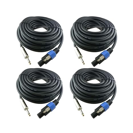 4Pack 25ft Speakon to 1/4" TS 12AWG 2-Conductor Pro Audio PA Cable