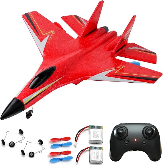 Remote Control Airplane for Ages 14 Years and Up, 2 Channels Foam RC Planes Jet Wireless Toy,Hobby RC Aircraft Glider for Beginners Teen Adult Red