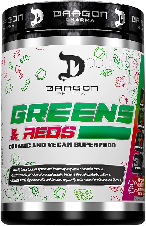 DRAGON PHARMA Greens and Reds, Over 23 Nutritious Superfoods, Reds and Vegetables, Optimal Health and Wellness (30 Servings, Original)