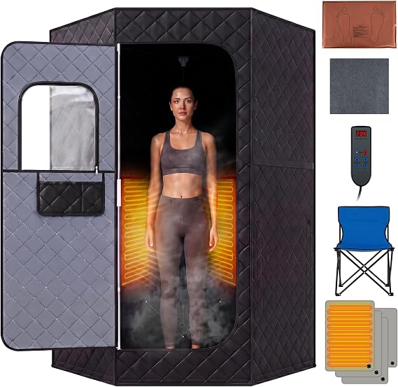 COSTWAY Portable Infrared Sauna Steam, Full Body Sauna Tent Steam Room with 3/4 Heaters, Timer, Heated Foot Pad, Remote Control & Chair, Personal Home Spa Pod Box for Therapy Detox (Black, Pentagon)