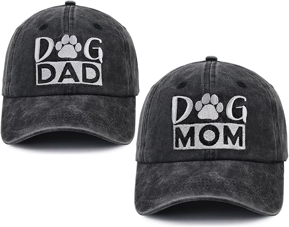 Xpayzere 2 PCS Dog Mom and Dad Hats for Women Men, Adjustable Cotton Embroidered Matching Couple Pet Lovers Baseball Cap