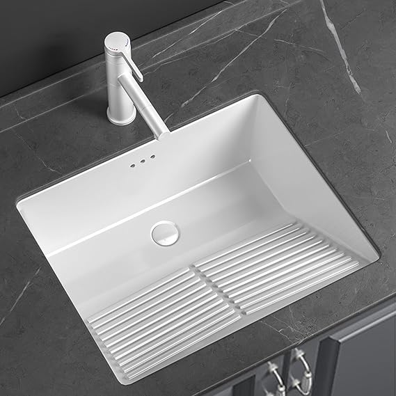 Bathroom undermount Ceramic Sink wiht Washboard,Square Vanity Bathroom Sink,Lavatory Vanity Under Counter Bathrrom Sink with Overflow,(47 * 47)