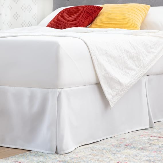 Linenspa 14 Inch Wrinkle and Fade Resistant-Machine Washable-Easy Use Pleated Microfiber Bed Skirt, Full, White