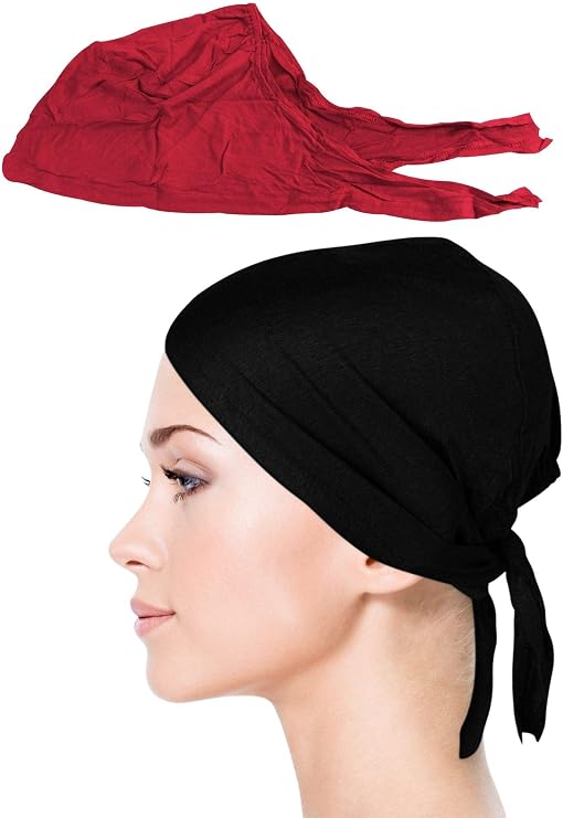 Jersey Bonnet Caps Under Scarf Head Wraps for Women Tie-Back 2-Pack
