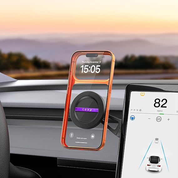LOXP Upgrade Tesla Phone Mount [Strong Magnetic & Foldable] Car Mount for Tesla Model 3/Y/Juniper, 360 Rotating Tesla Phone Holder Fits for iPhone 17 16 15 Pro Max, Tesla Accessories