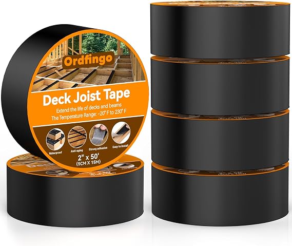 Decking Tape 50mm x 15.2cm - 6 Rolls, Waterproof Joist Tape 2Inch | Weather Resistance, Anti-Corrosion, Self-Adhesive Butyl Deck Joist Tapes for Decking Wood Joists Decks Beams Roof