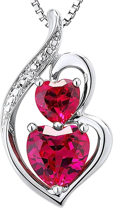Lab Created Ruby Necklace Heart Shape Sterling Silver