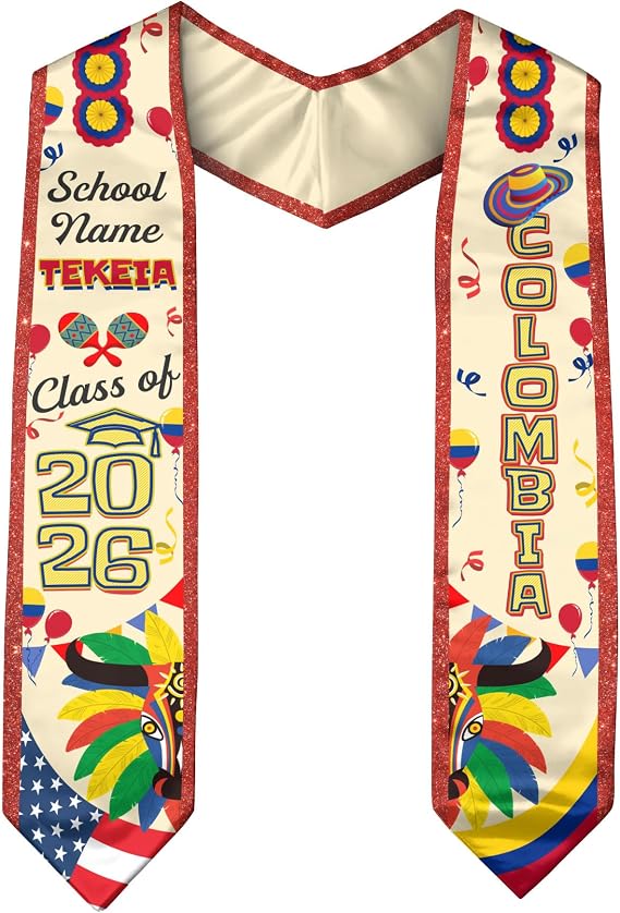 Colombian American Flag Graduation Sash 2026, Custom Colombian Sash, Graduation Stole Customize