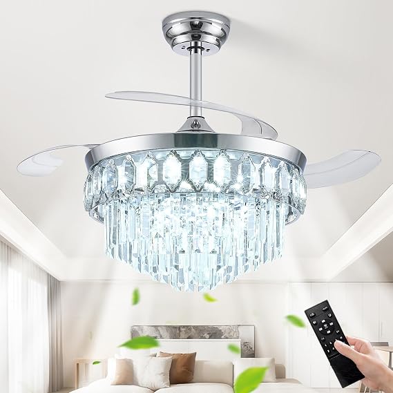 FIDGRA 48'' Fandelier Ceiling Fan with Light, Chandelier Fan, Chrome